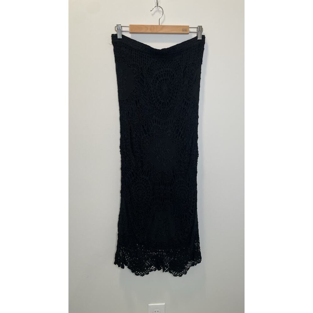 Very Vera Crochet Maxi Skirt Boho Festival Peasant Goth Witchy Black Size L